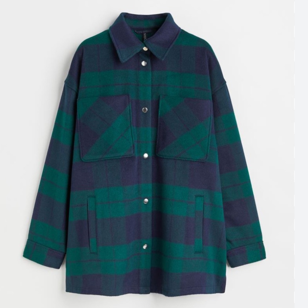 H&M Jacquard Weave Tartan Plaid Shacket NWT Women’s Size Large